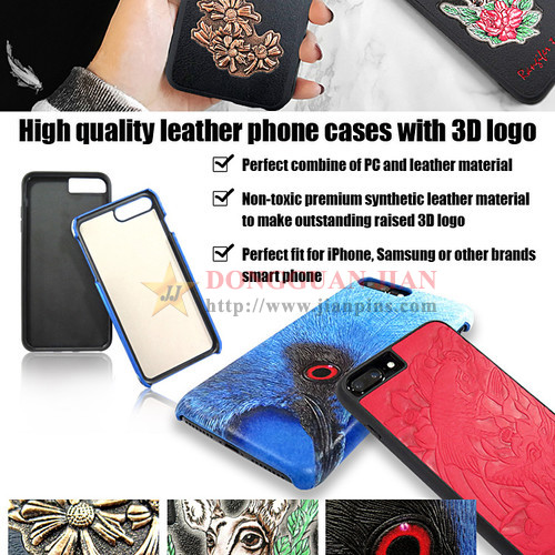 Casos de couro de alta qualidade do telefone de pilha com logotipo 3D